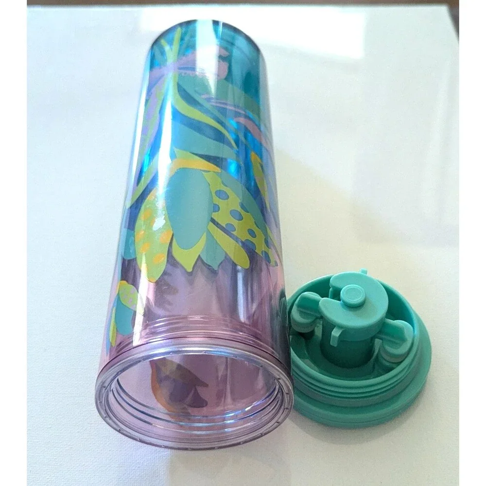 Starbucks Spring Soft Touch Iridescent Teal Floral 16oz Twist Tumbler NWT